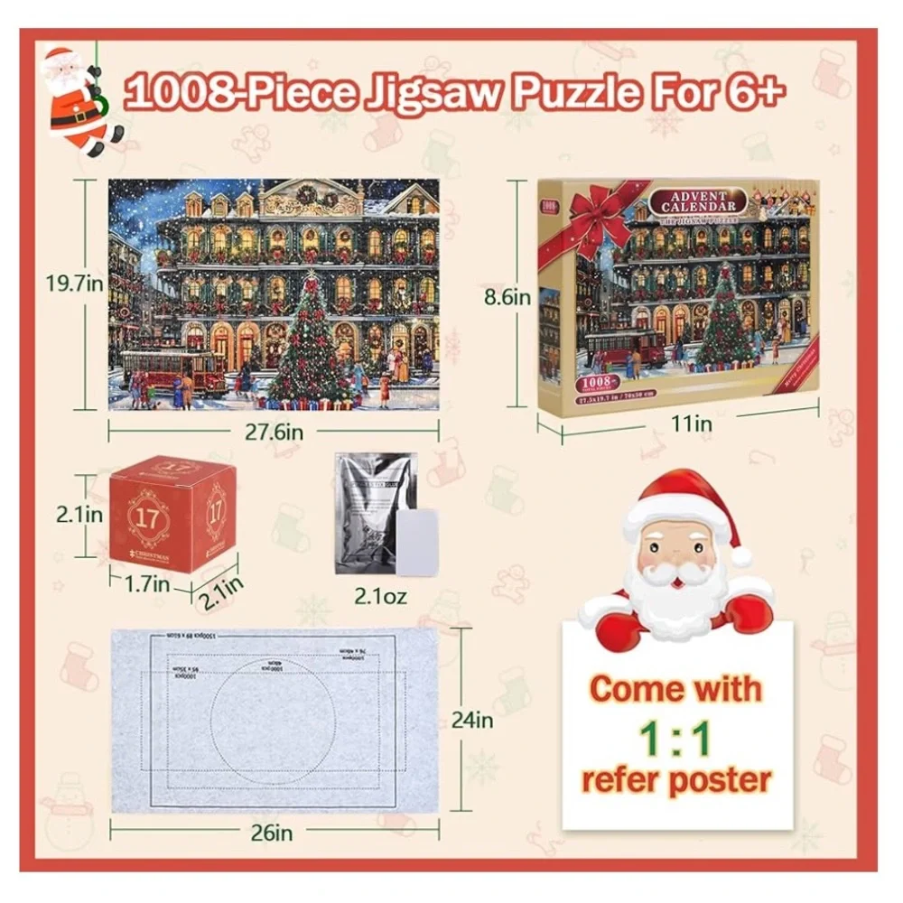 Advent Calendar Foil Puzzle Jigsaw Winter City Scene 24 Days Christmas Countdown